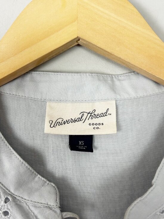 Women's Babydoll Eyelet Swing Dress Gray Embroidered Lace Trim Size XS - Picture 5 of 5